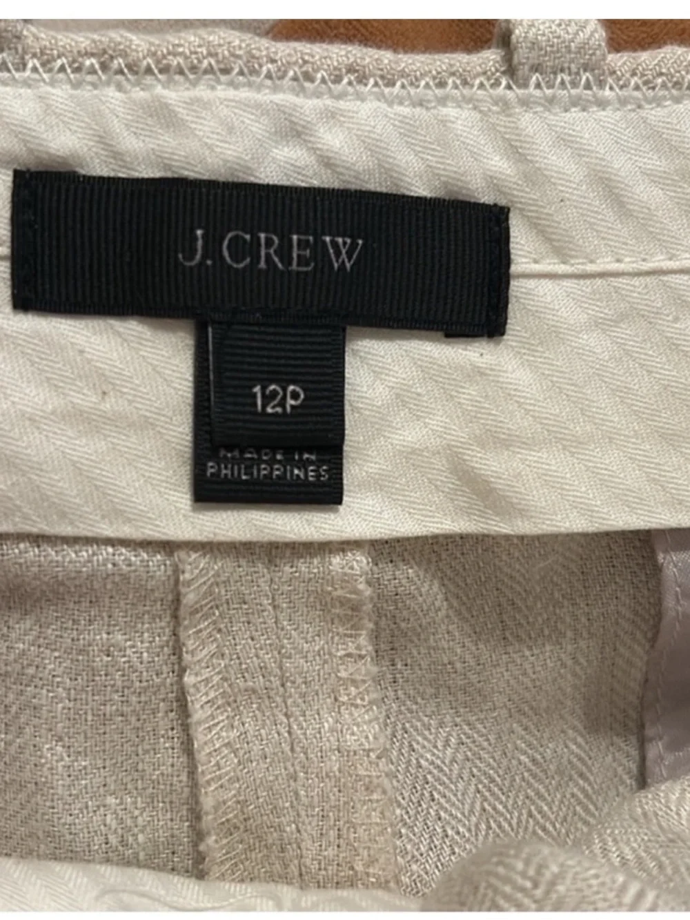J. Crew Bristol Trouser in Herringbone Linen Cream size 12